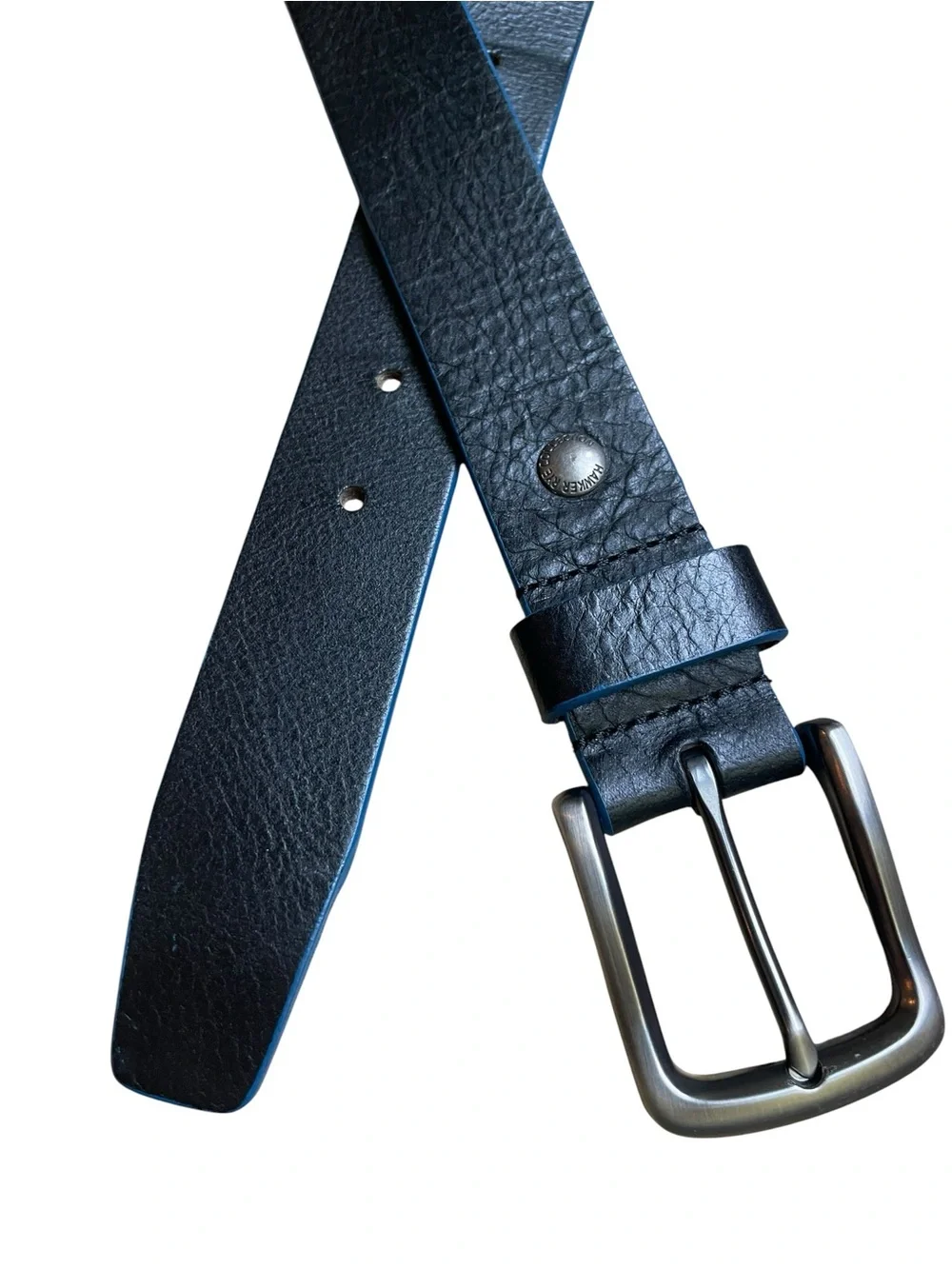 Hawker Rye Men's Black Pebbled Leather Dress Belt Sz 38 Silver Buckle Wide  Exce